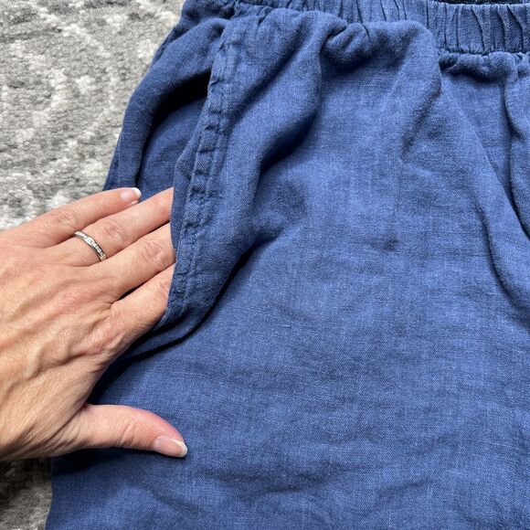 FLAX Brand Blue Linen Shorts Size Small Elastic Waist Lagenlook Casual Comfort - Picture 2 of 10
